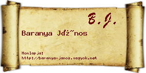 Baranya János névjegykártya