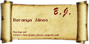 Baranya János névjegykártya